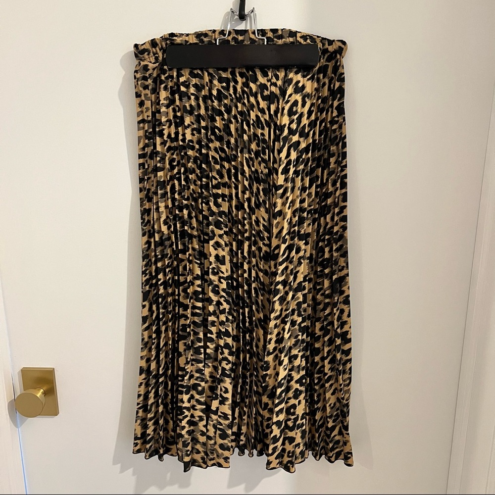 Halogen Leopard Print Accordion Pleated Midi Skirt Tan Black Size M